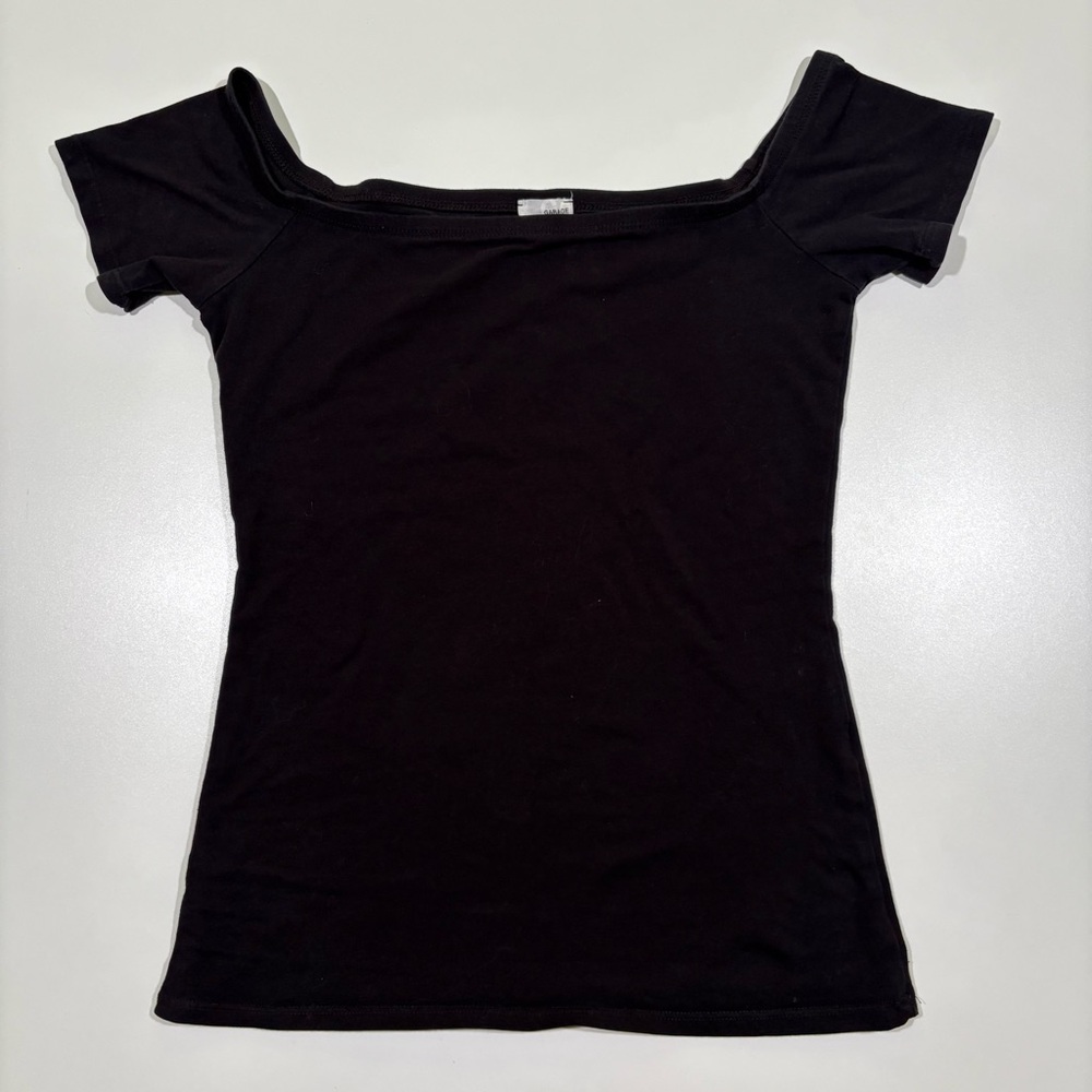 Garage Black Wide Scoop Neck Fitted Tee - Size M - Minimalist Essential
